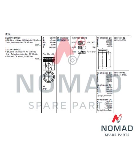 Поршень 130 мм 85/Cf 380-430 Euro3>новая модель 2002/06 - 14.11.226.30078