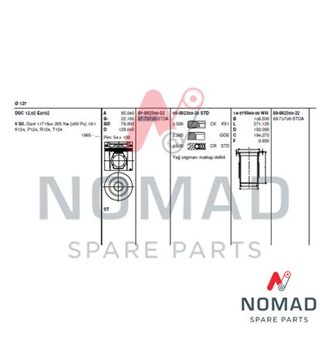 Piston Segmanlı 127 Mm>124 Euro Düz Piston - 13.11.226.30221