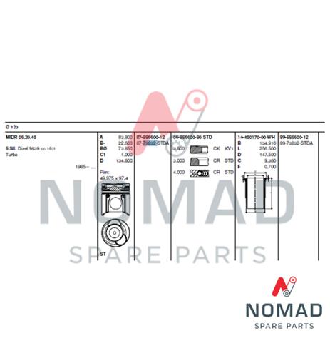 Piston Set 120 Mm Rvi - 84.11.226.30438