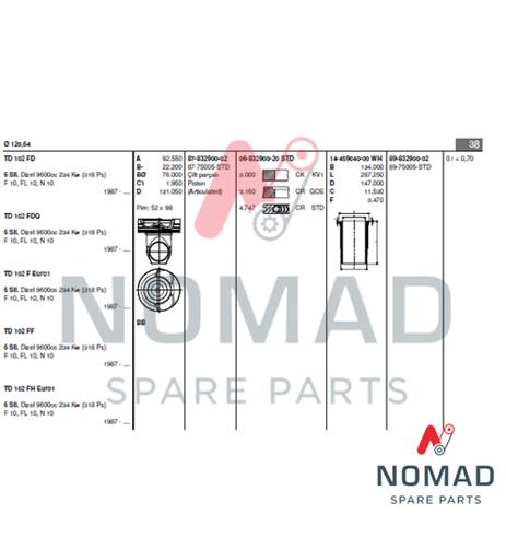 Piston Set 120,64 Mm Td/102/F/Fd/F/Parçalı (Lastikli) - 12.11.226.30483