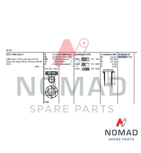 Piston Set Rvi 123 Mm Kerax-370/420 Premium 420 - 84.11.226.30635