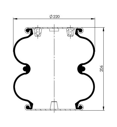 Double Convoluted Air Spring Complete D220mm M14-M10x4 - 13.88.777.90534