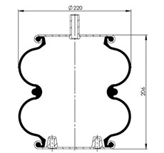 83.88.777.90535 - 2 Katlı Körük Komple D220mm D220mm D220mm M18-M12-M18x2