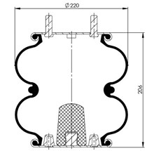 12.88.777.90536 - 2 Katlı Körük Komple D220mm D220mm G1/4-G1/2-M3/8x2