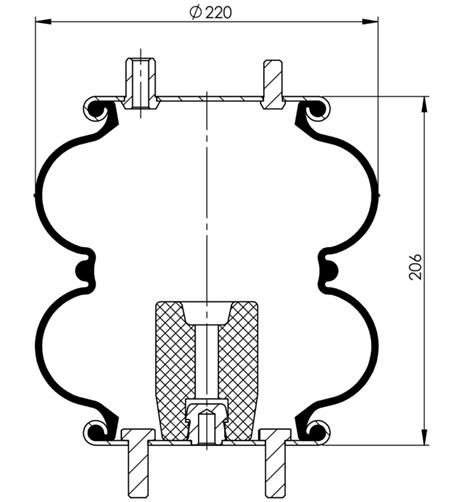 Double Convoluted Air Spring Complete D220mm G1/4-18Npt/ 3/4-16Unf  - 92.88.777.91072