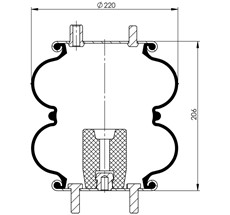 92.88.777.91072 - Double Convoluted Air Spring Complete D220mm G1/4-18Npt/ 3/4-16Unf 