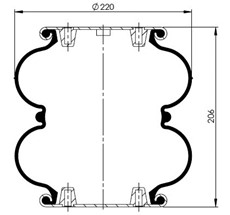 42.88.777.91148 - 2 Katlı Körük Komple D220mm G1/4-4xM8