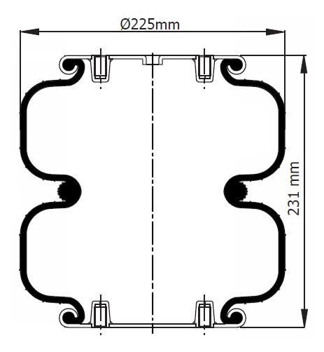 Double Convoluted Air Spring Complete D225mm G1/4-19 4xM10 - 92.88.777.91074