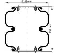 92.88.777.91074 - Double Convoluted Air Spring Complete D225mm G1/4-19 4xM10