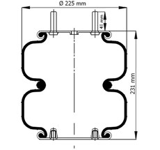 83.88.777.91155 - 2 Katlı Körük Komple D225mm 1/2-13UnC 1/4-18 Npt 2x3/8