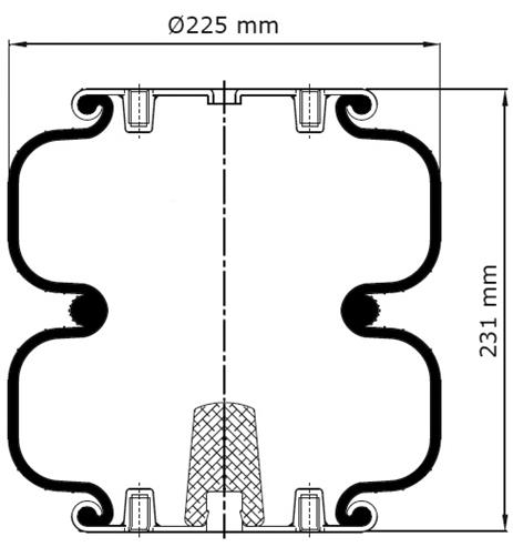 2 Katlı Körük Komple D225mm 3/4-16Unf 1/4-18 Npt - 83.88.777.91159