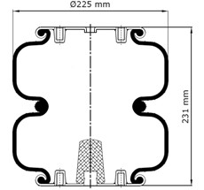 83.88.777.91159 - 2 Katlı Körük Komple D225mm 3/4-16Unf 1/4-18 Npt