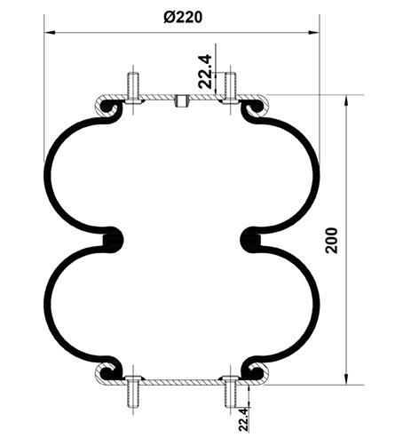 2 Katlı Körük Komple D220mm M12-M10x4 - 83.88.777.91233