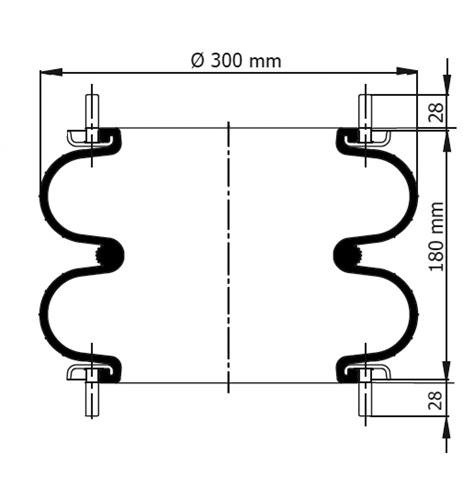 Double Convoluted Air Spring Complete D300mm SP1025NB - 92.88.777.91084