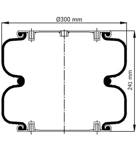 Double Convoluted Air Spring Complete D300mm W013587440 - 92.88.777.91099