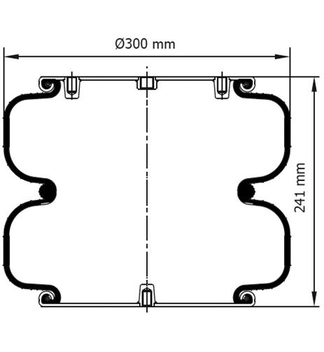 Double Convoluted Air Spring Complete D300mm W013586875 - 92.88.777.91103