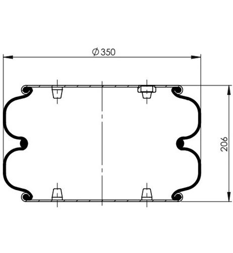 Double Convoluted Air Spring Complete D350mm W01M587501 - 83.88.777.91113