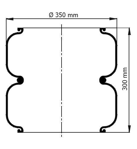 Double Convoluted Air Spring D350mm V2B34RB - 83.88.777.91115