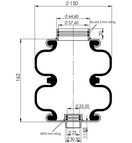 2 Katlı Körük Komple D150mm G2C155-05C - 83.88.777.91309